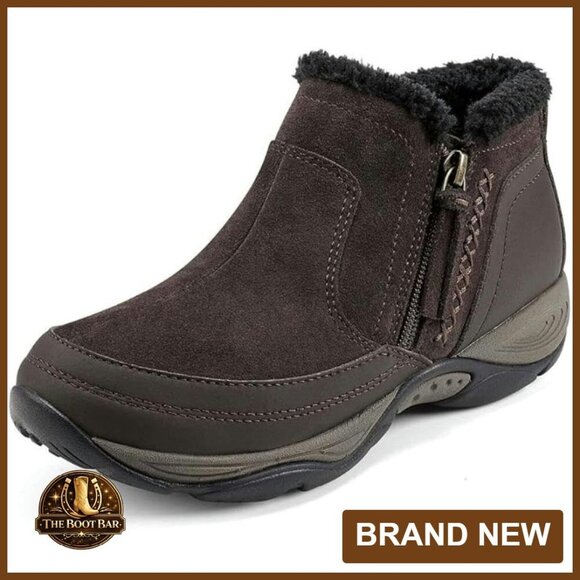 Shoes - Water-Resistant Hiking Booties with Faux Wool Trim, Zipper Closure